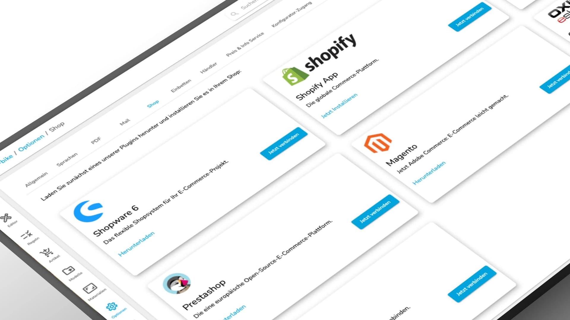 K3-Konfigurator screenshot: shop integration