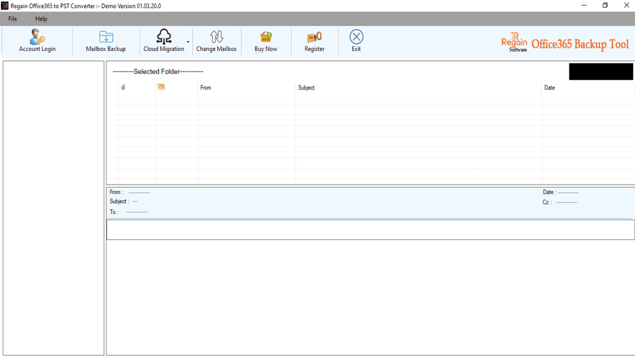 Regain Office 365 Backup Tool screenshot: Regain Office 365 Backup Tool home screen