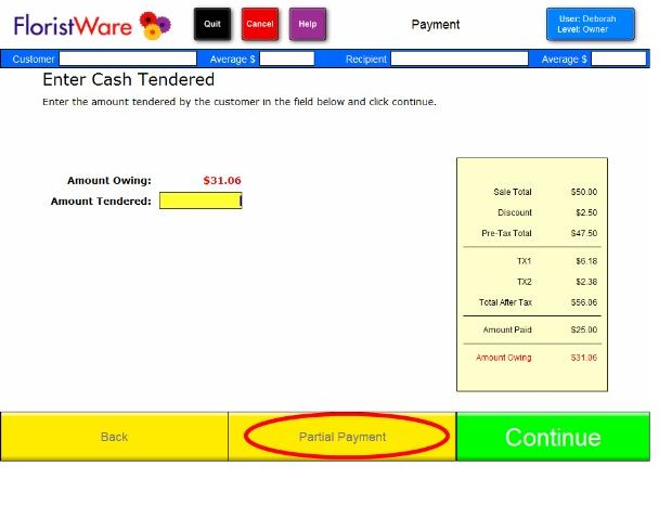 FloristWare Software - FloristWare allows customers to make partial payments