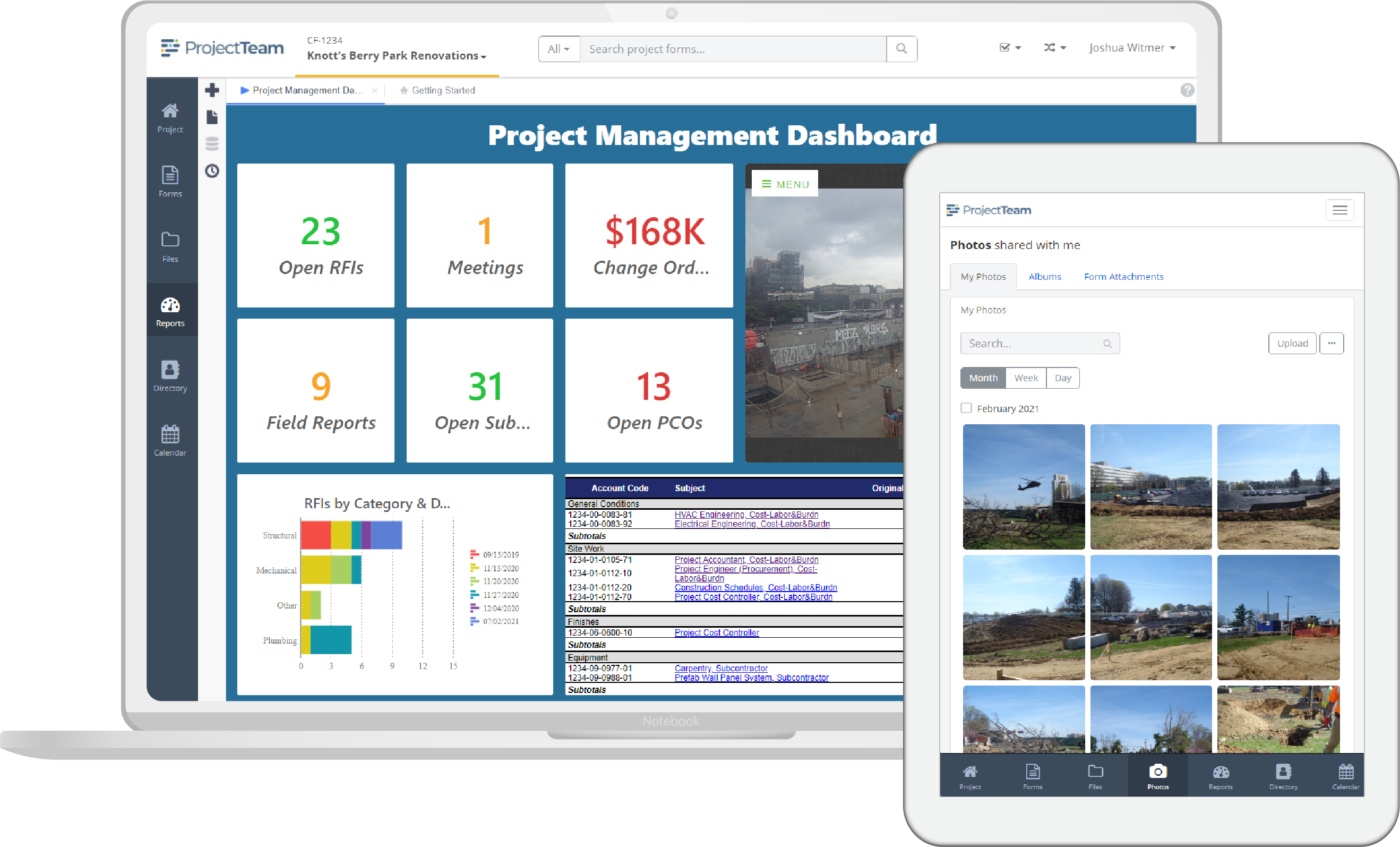 ProjectTeam.com has built-in reporting and dashboarding tools to help you understand your project's health at any time. Export reports to PDF, Excel, or CSV. Drag and drop tools make it easy to create pixel-perfect reports.