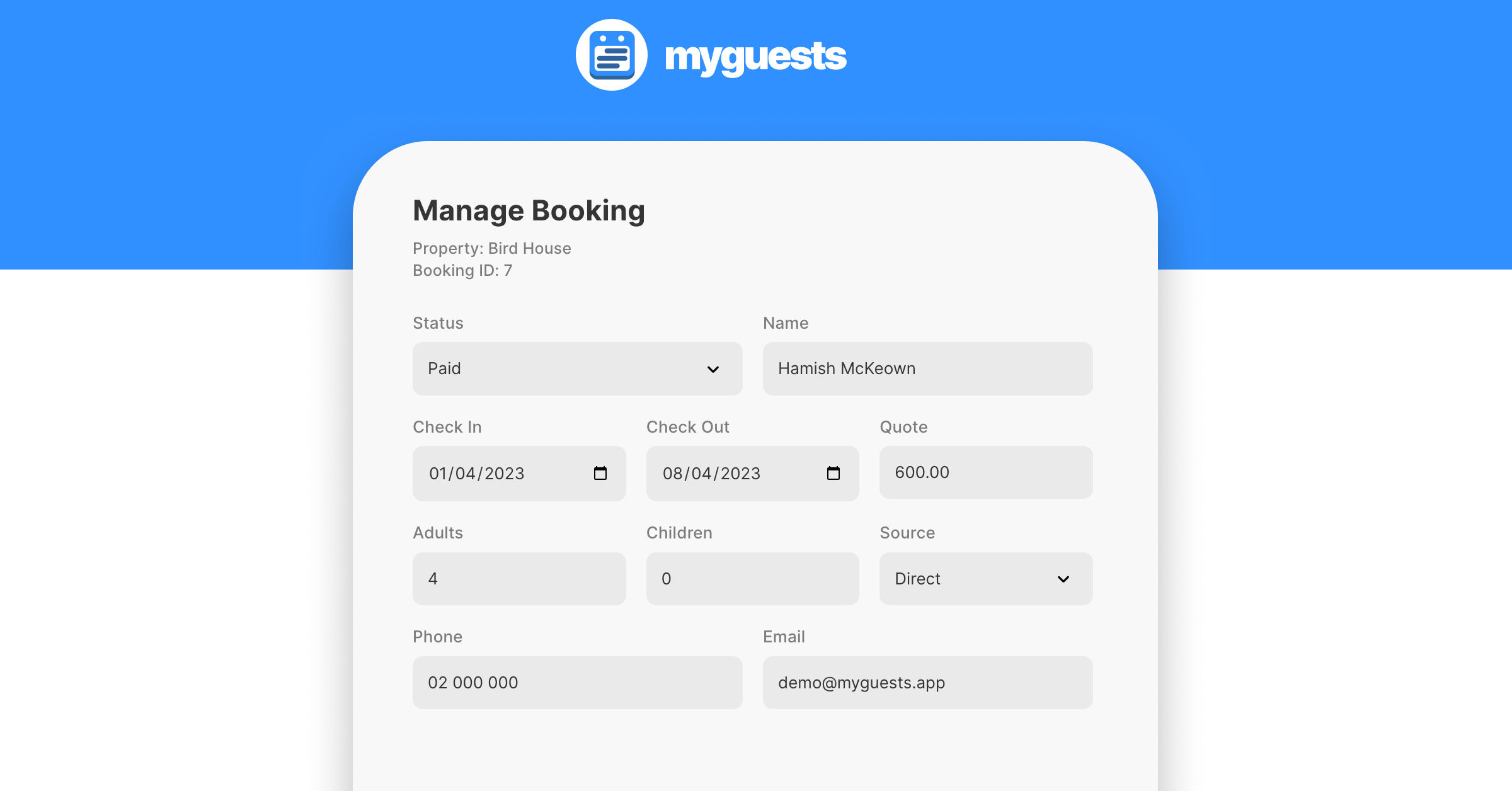 myguests Managing Bookings