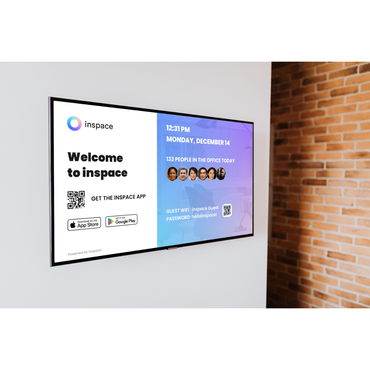 inspace Visitor Management screenshot: Welcome guests to your office with a customized welcome screen
