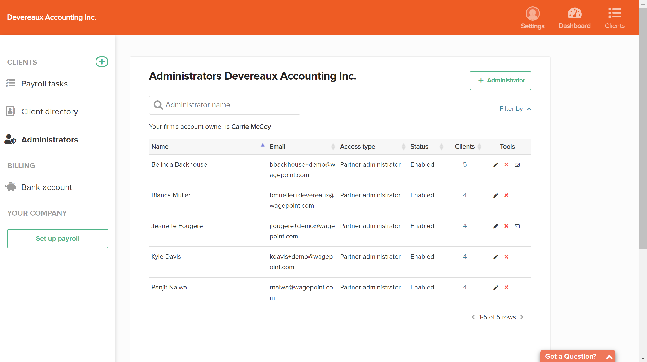 Wagepoint Software - Add an administrator to the accounting dashboard | Easy-to-use and intuitive payroll software. This dashboard can only be accessed by accountants and bookkeepers. Learn more about our partner program: https://wagepoint.com/ca/partners