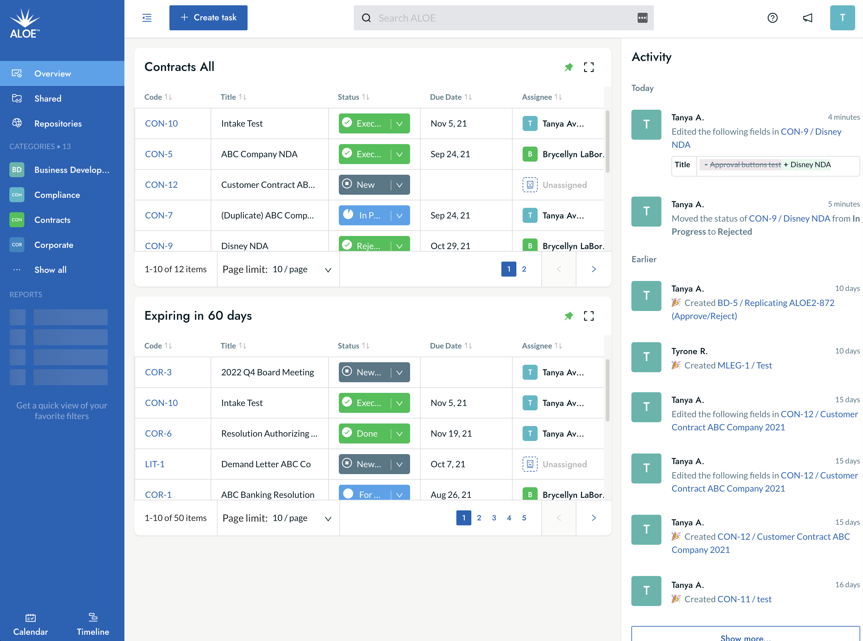ALOE screenshot: Contracts Example