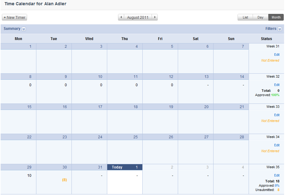 SpringAhead screenshot: Emburse SpringAhead time entry