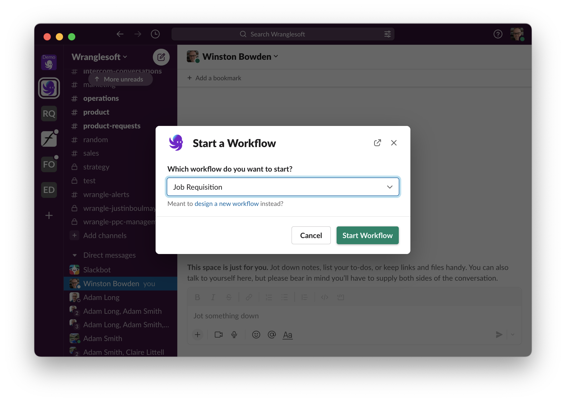 Your teams can create, manage and track their workflow from inside your company Slack channels