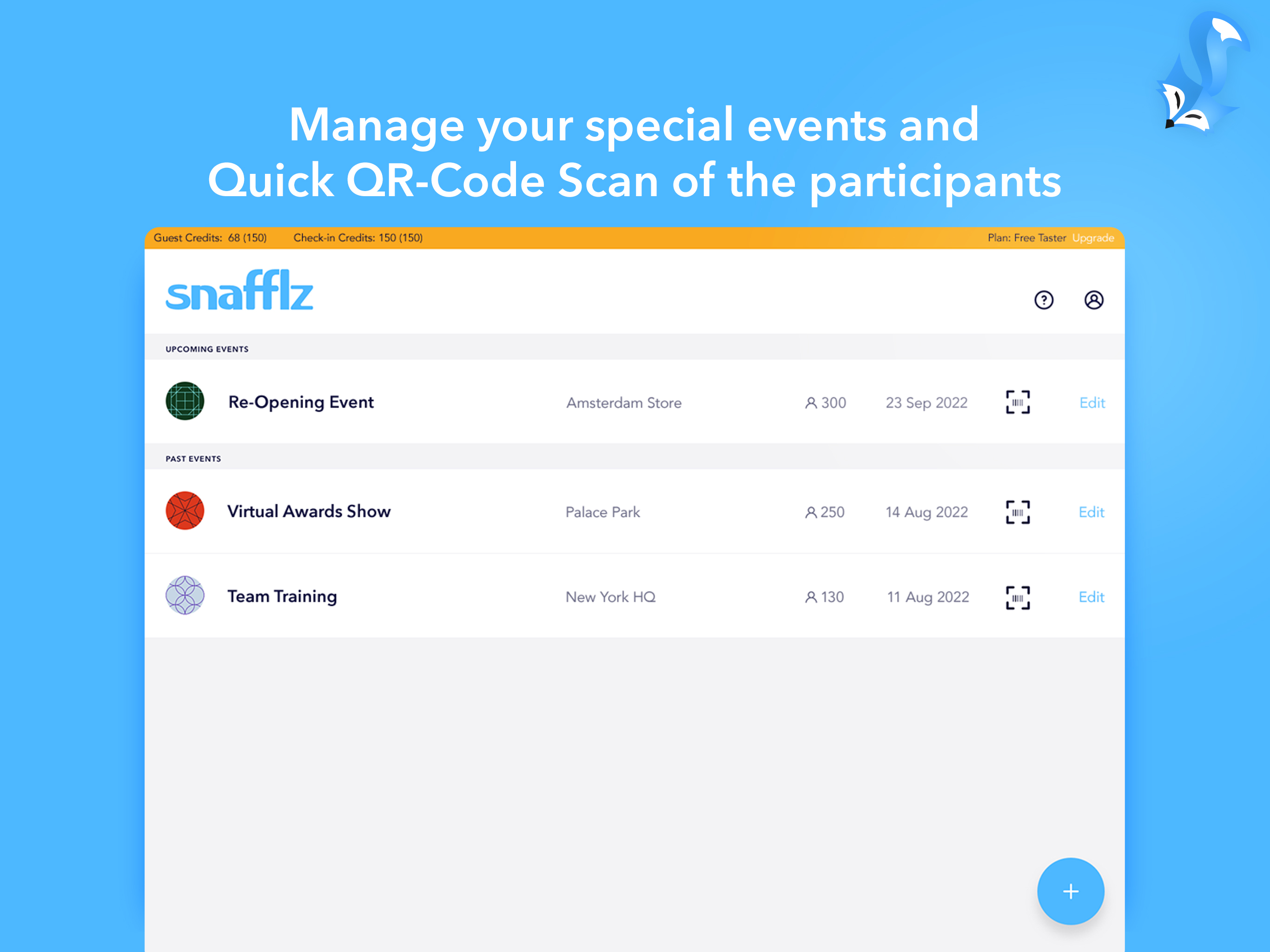 Snafflz App. Events list  (tablet view)