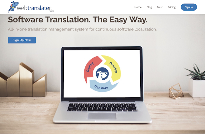 WebTranslateIt.com screenshot: Homepage: Take a tour or sign up for your 15 day free trial
