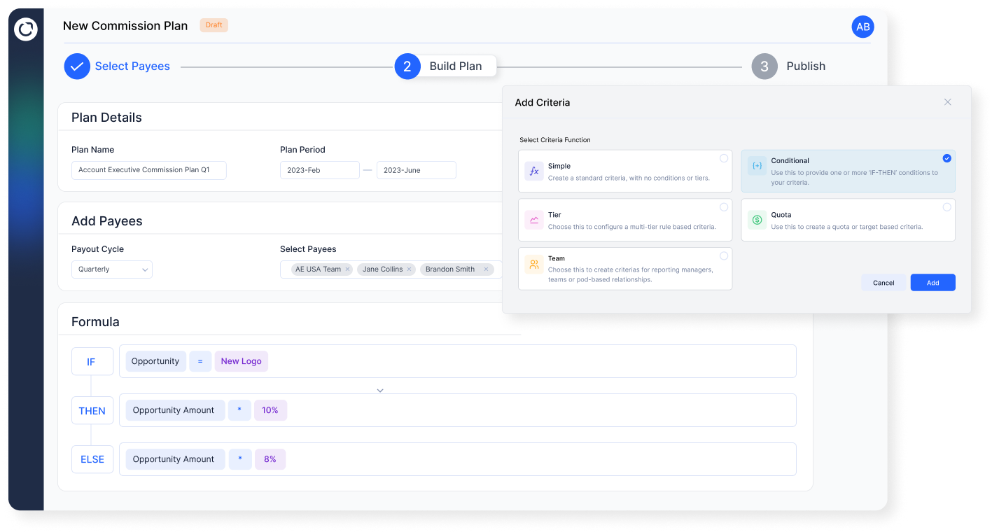 Everstage Software - No-code incentive plan designing: Configure commission plans from scratch or with readily-available templates using Everstage's intuitive and flexible no-code plan designer.