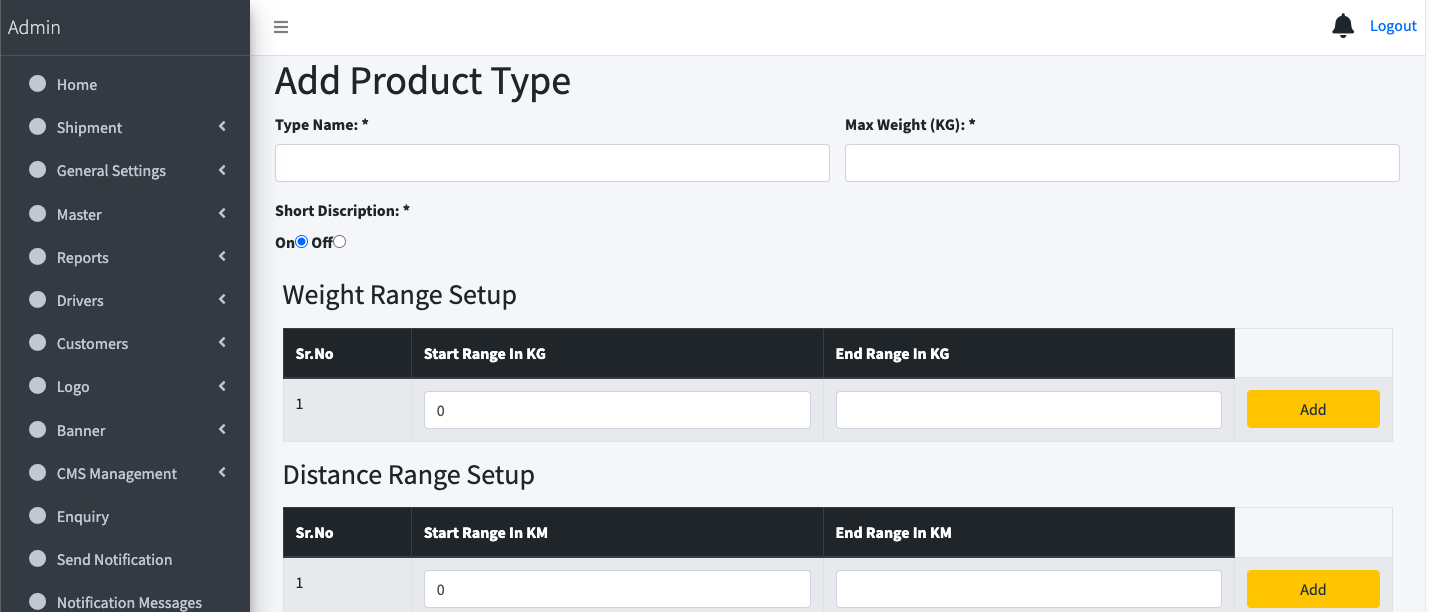 Add New Product Type