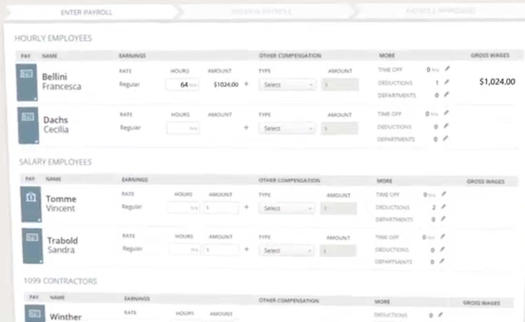 Card Z3N screenshot: Dashboard enabling users to monitor employees, contractors, payroll details, and more hourly