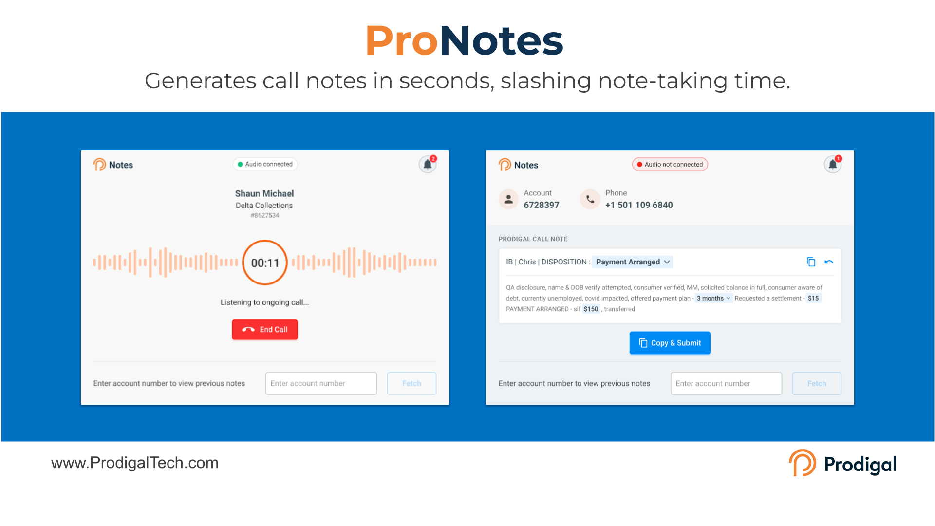 ProNotes auto-writes post-call notes, creating hours of new capacity and freeing agents to focus on customer experience.