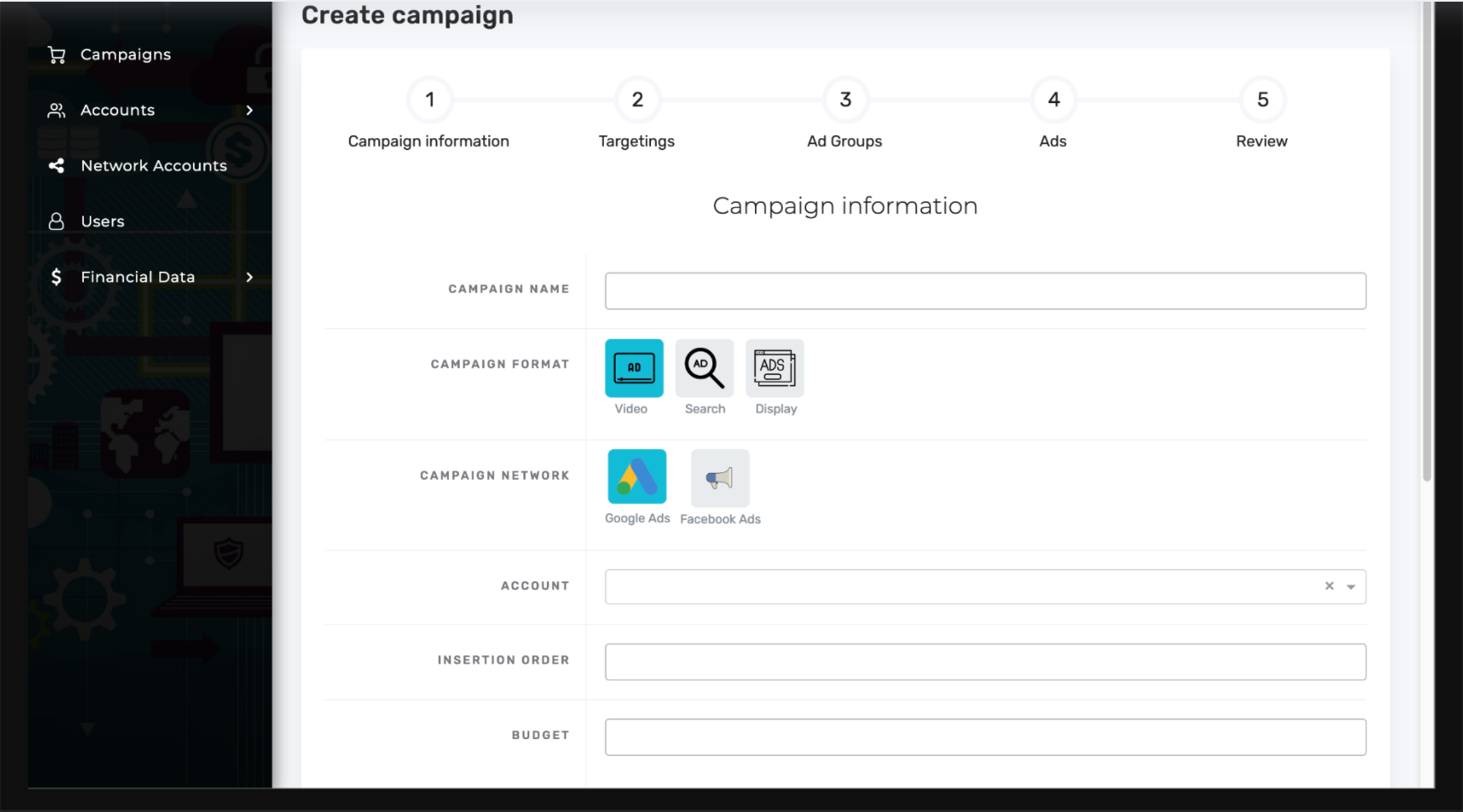 Intuitive campaign creation wizard