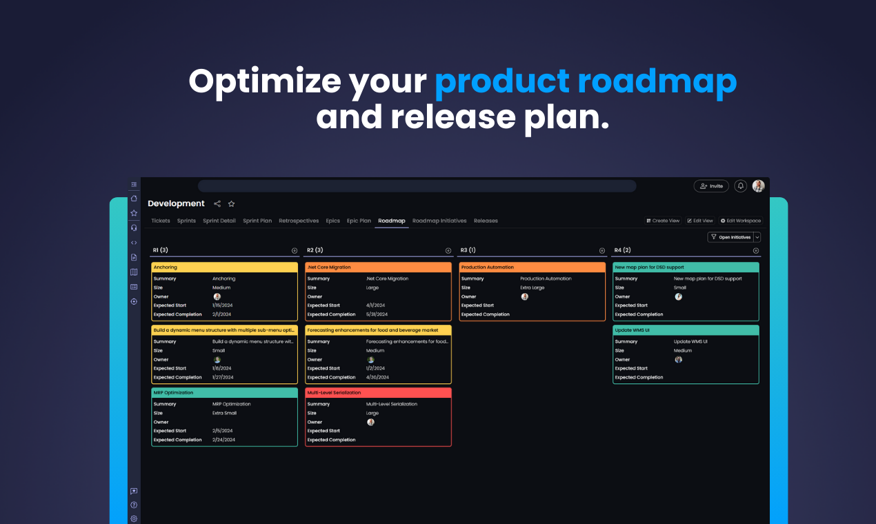 Build the product roadmap and prioritize development tasks based on expected product, customer and market impact. Then, build your roadmap and release plan accordingly.