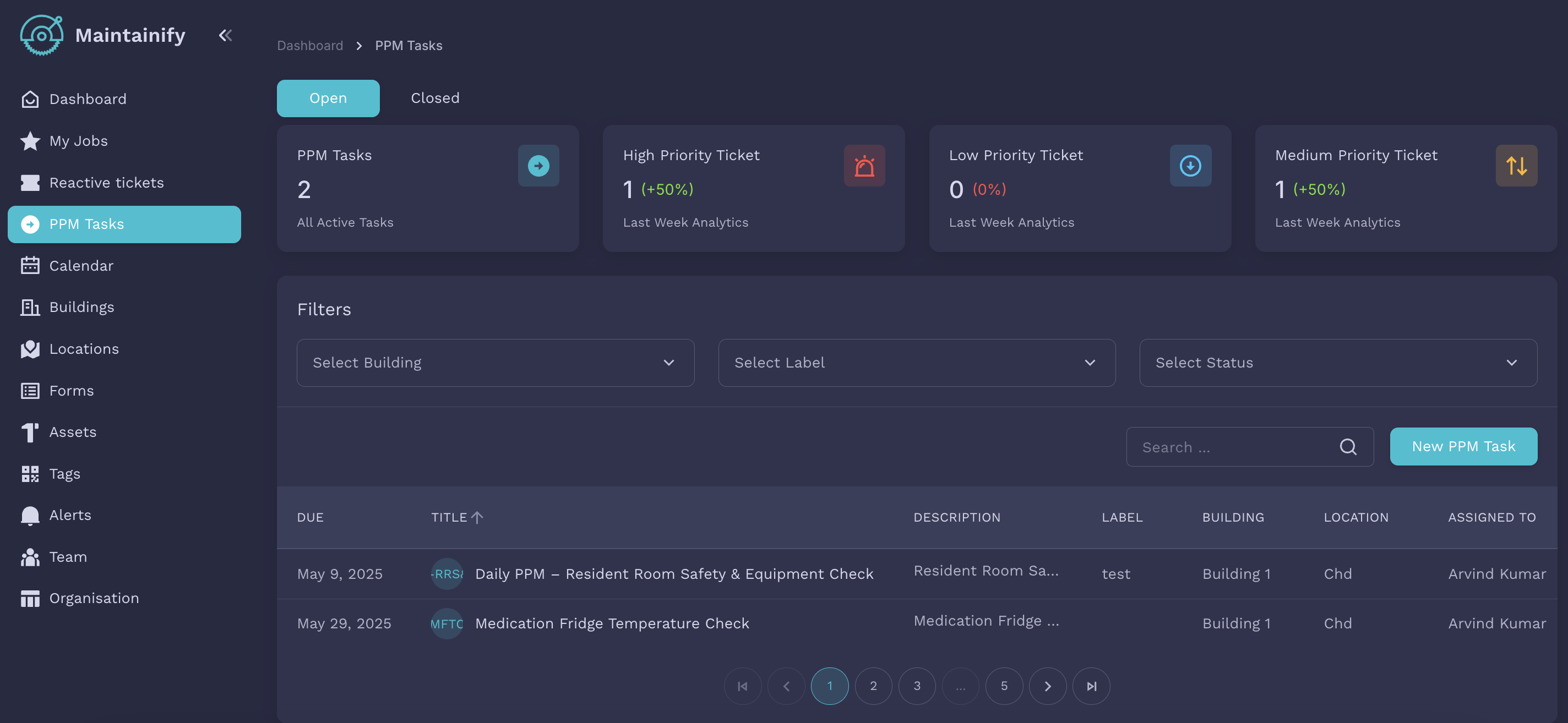 Maintainify screenshot: Maintainify PPM tasks