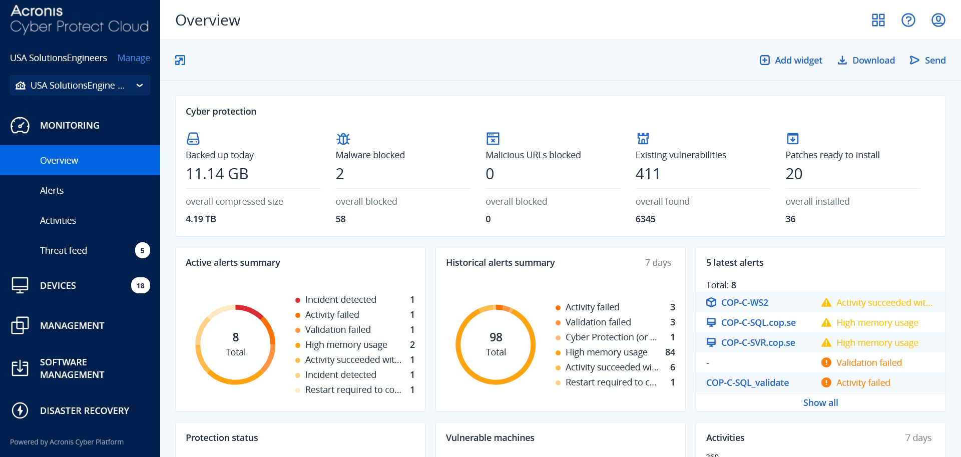 Acronis Cyber Protect screenshot: Overview