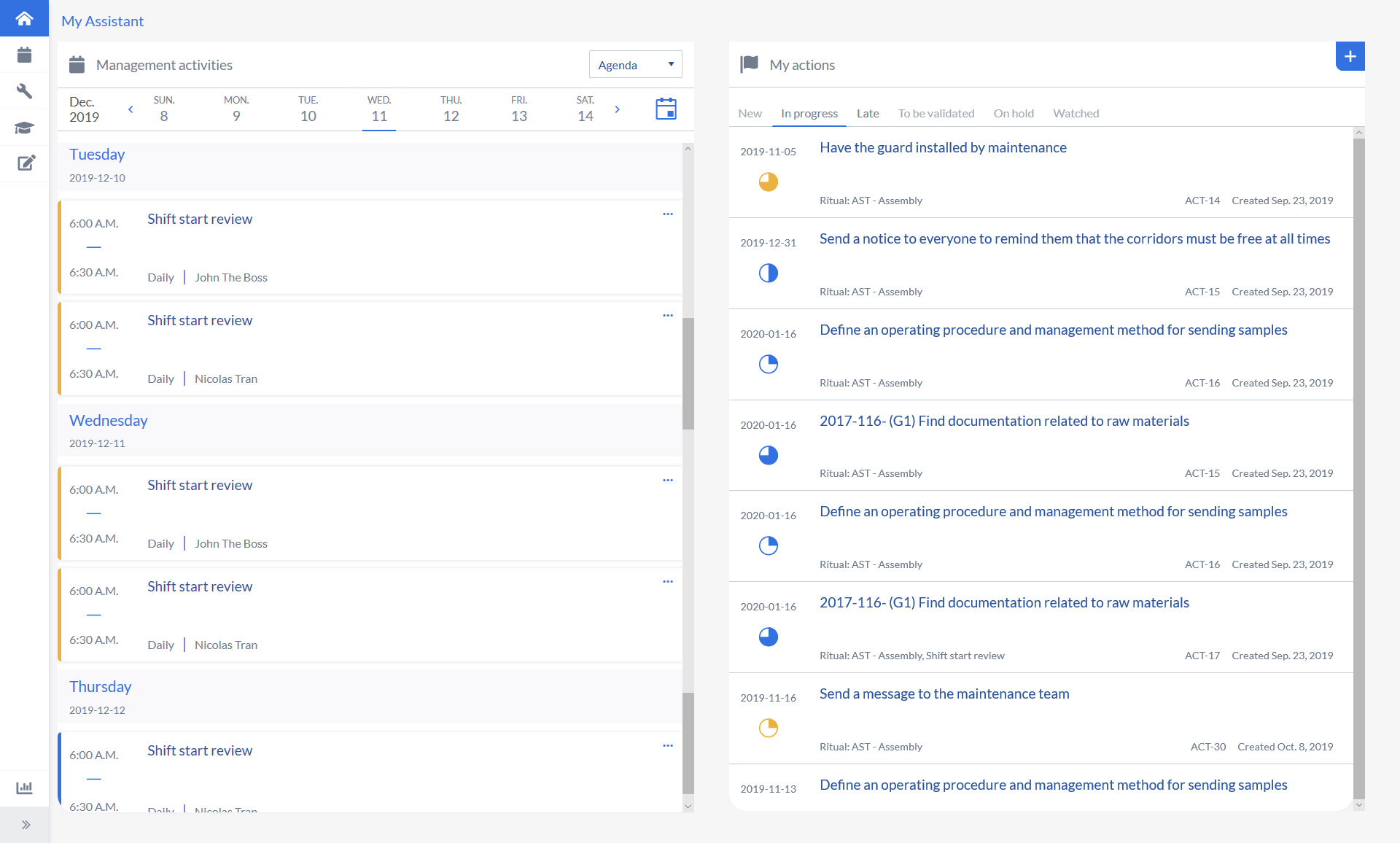 Calendar and Actions