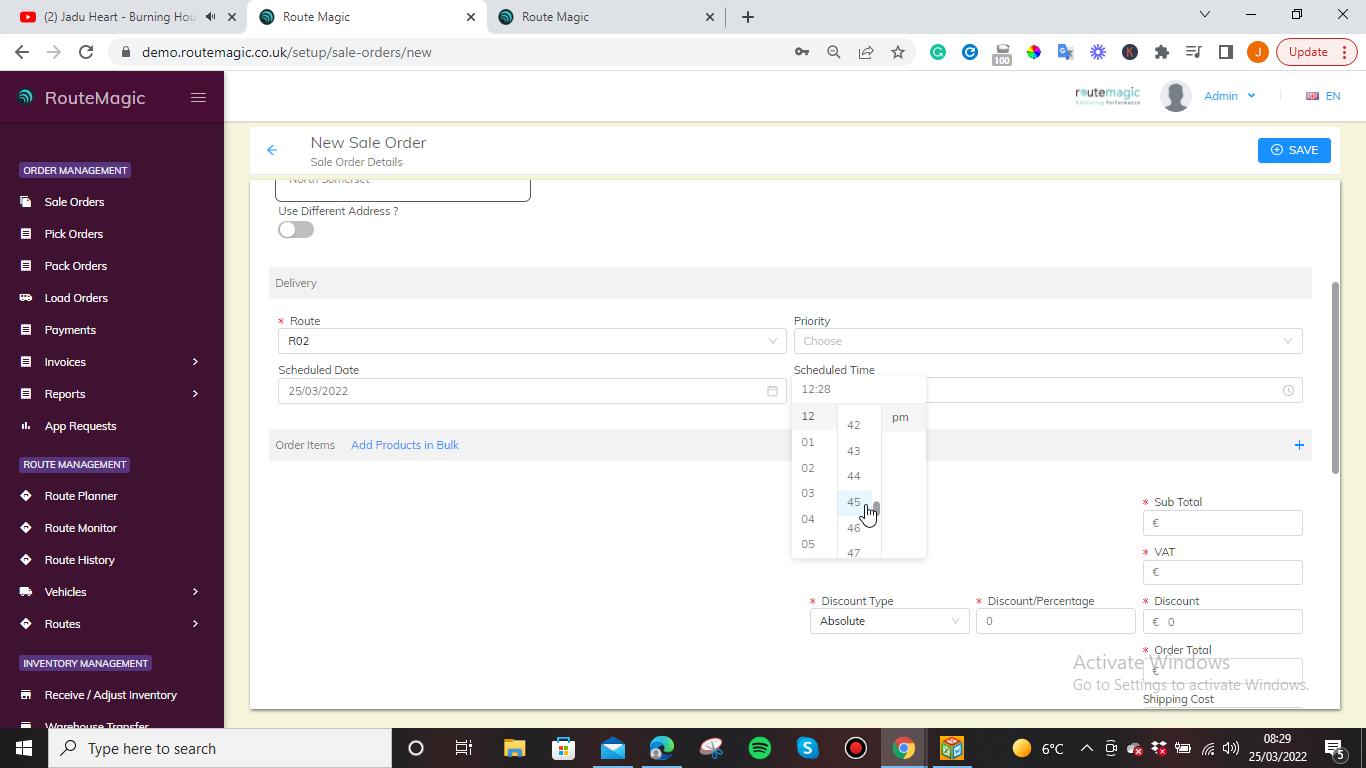 RouteMagic screenshot: Sales Order Management