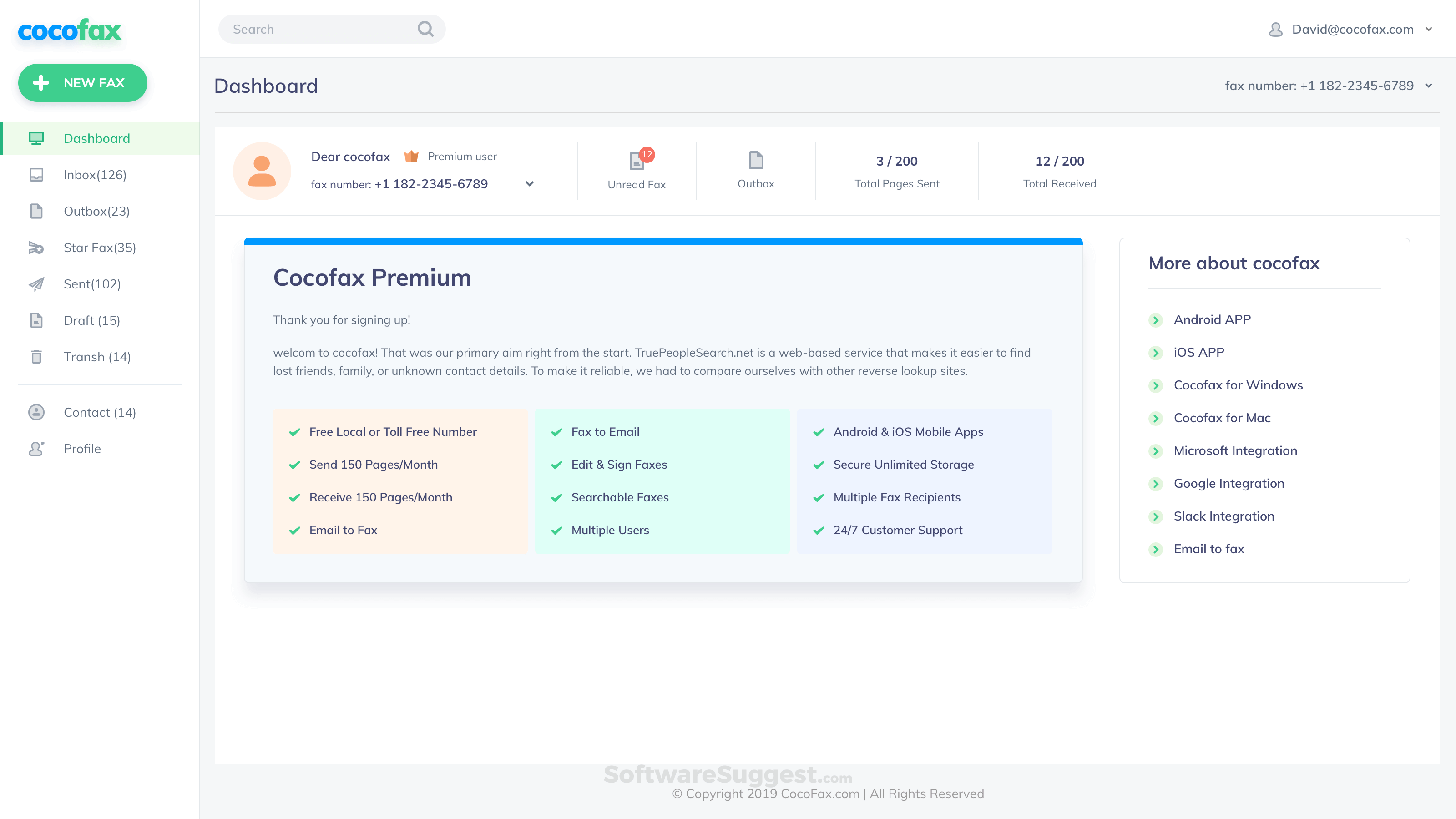 CocoFax dashboard