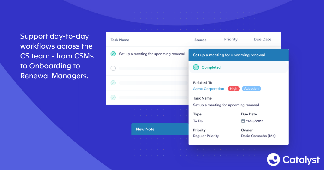 Catalyst Software - Support day-to-day workflows across the CS team - from CSMs to Onboarding to Renewal Managers.