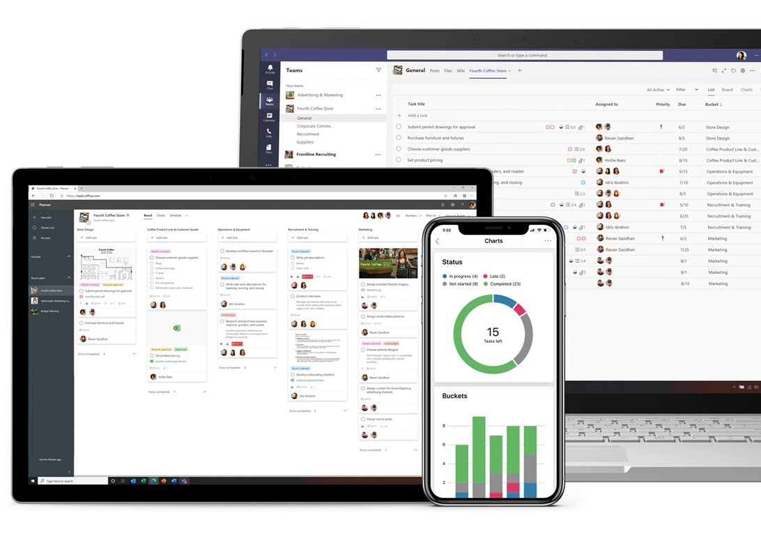 Microsoft Planner Software - Web, mobile, and tablet interfaces