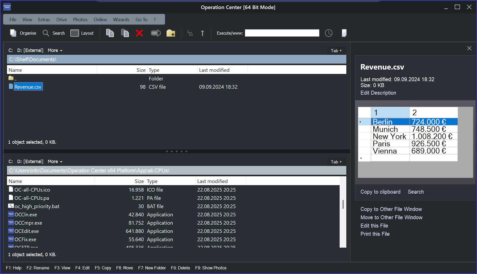 Operation Center screenshot: File Manager „Operation Center“