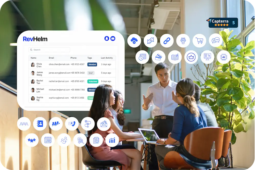 RevHelm screenshot: Get the same tools big brands use to grow but at a fraction of the cost and all integrated together with RevHelm.

