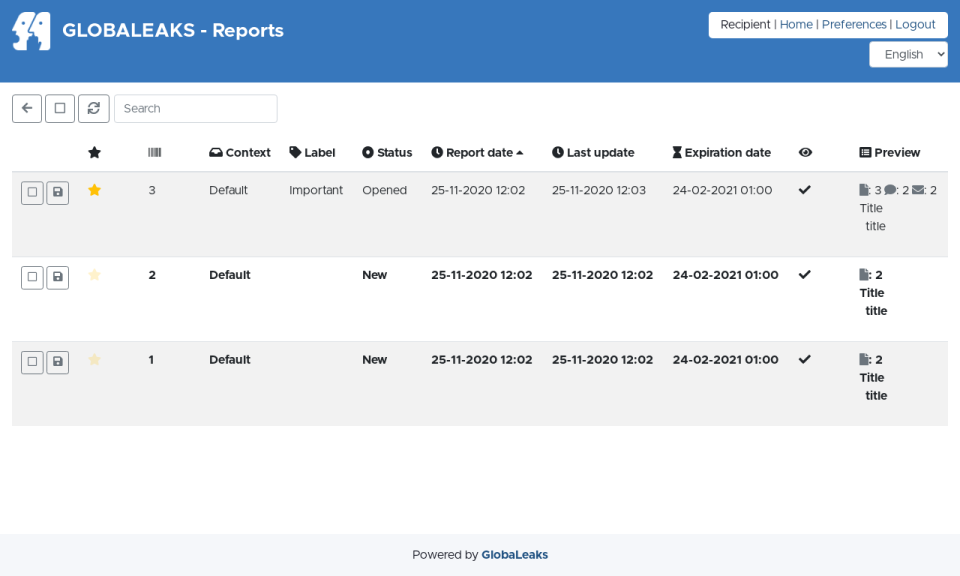 GlobaLeaks Software - GlobaLeaks reports