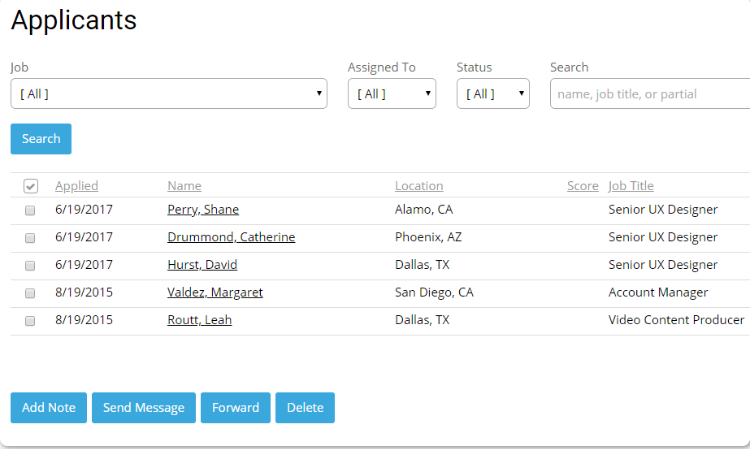 JobBoardHQ applicant management screenshot