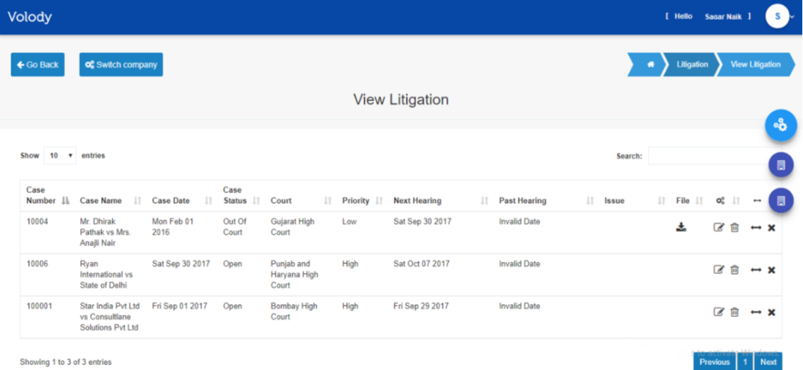 Volody Litigation Management view litigations