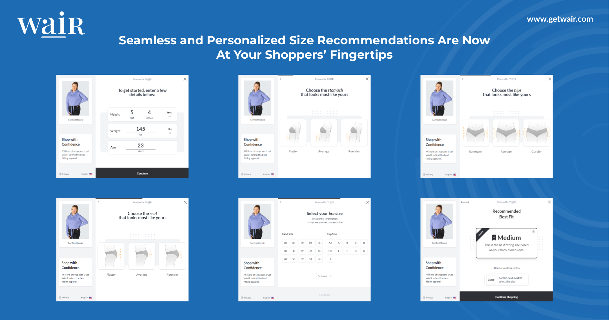 WAIR's eCommerce sizing tool in action