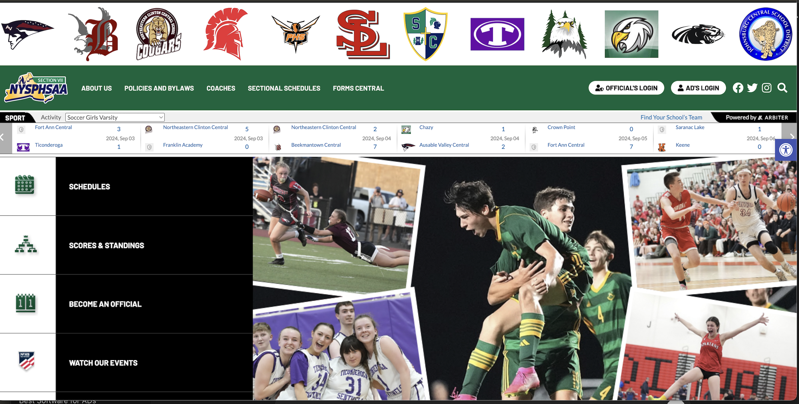 Arbiter Websites screenshot: Arbiter Websites leagues and state associations professional website