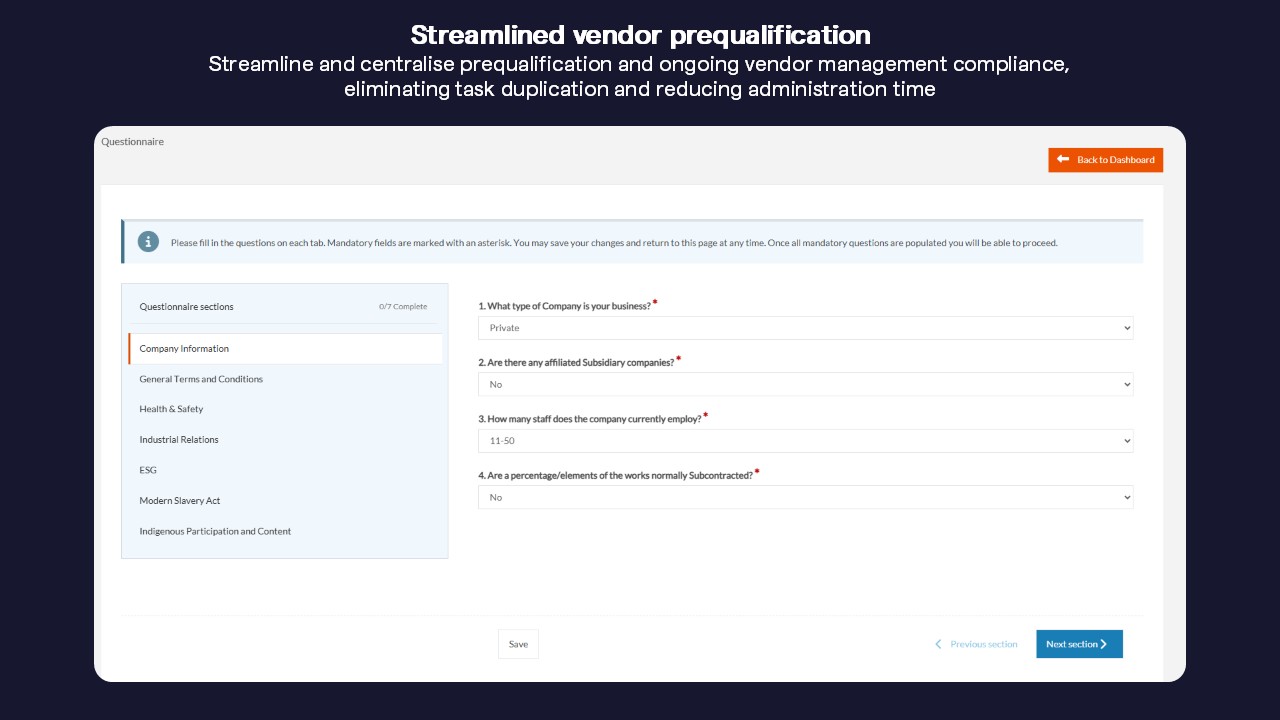 Felix screenshot: Streamlined vendor prequalification - Felix Vendor Management module
