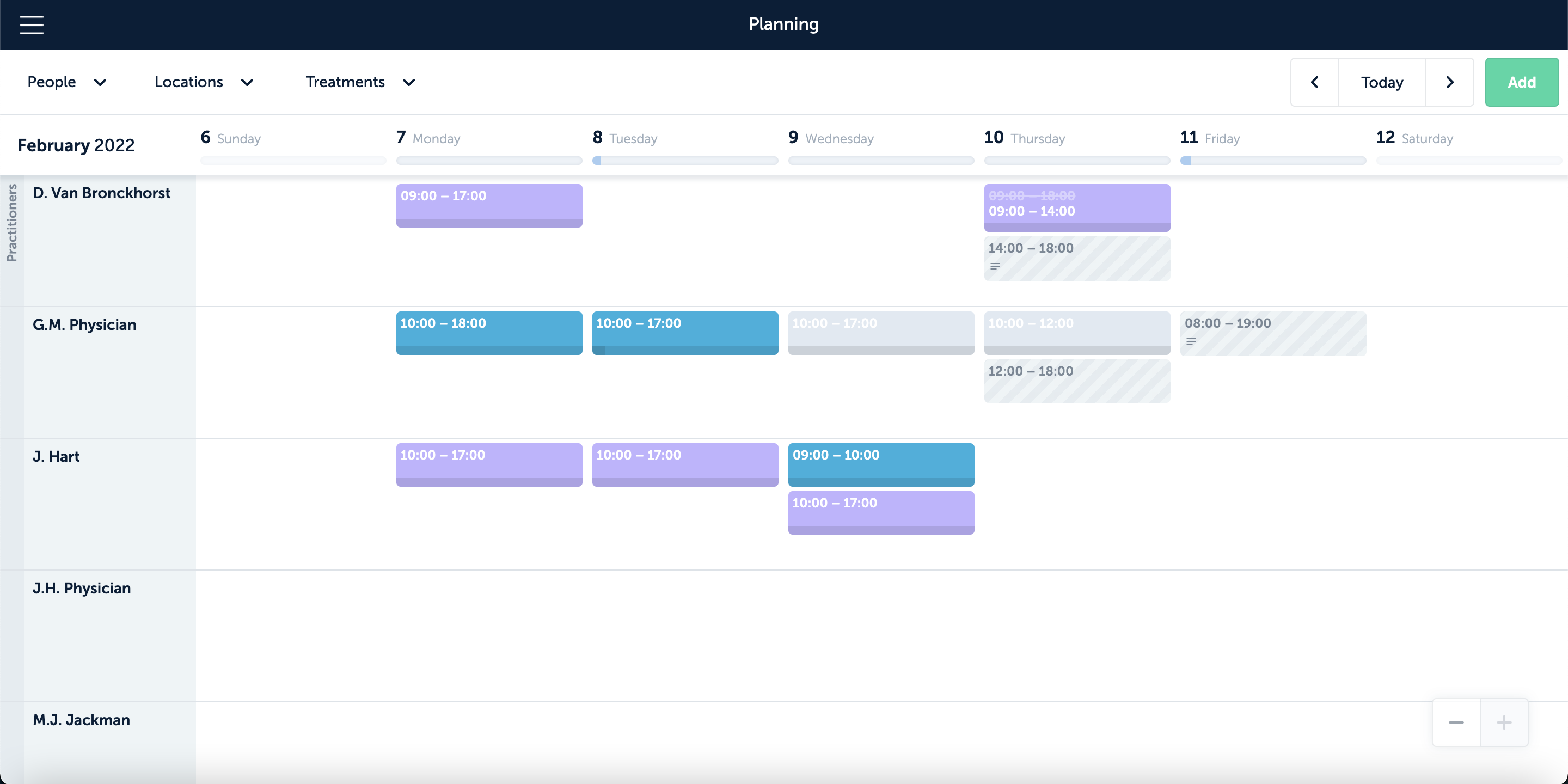 Clinicminds screenshot: specialized staff planner