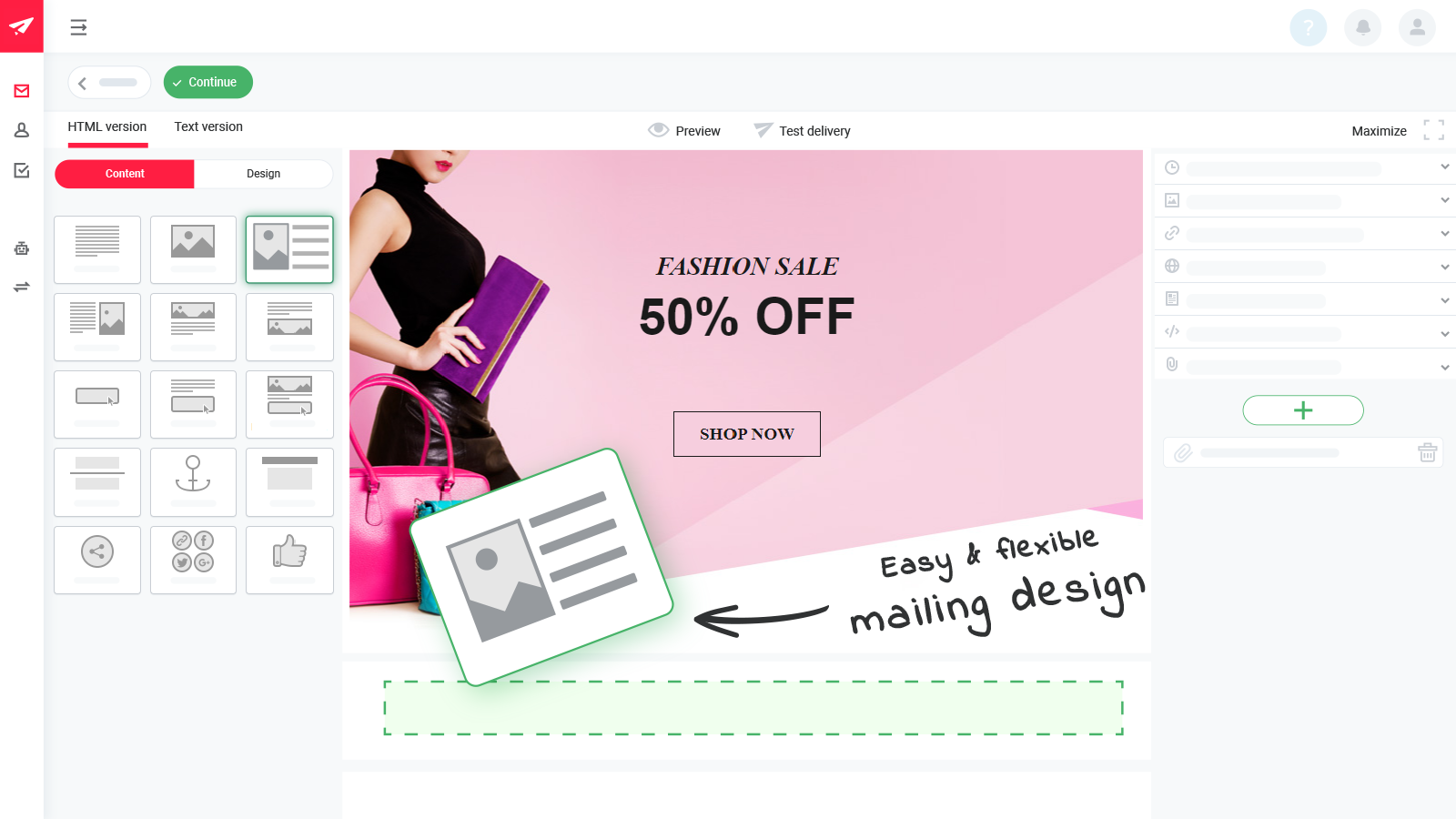 rapidmail screenshot: Drag and drop newsletter editor allows for easy and quick changes to your content