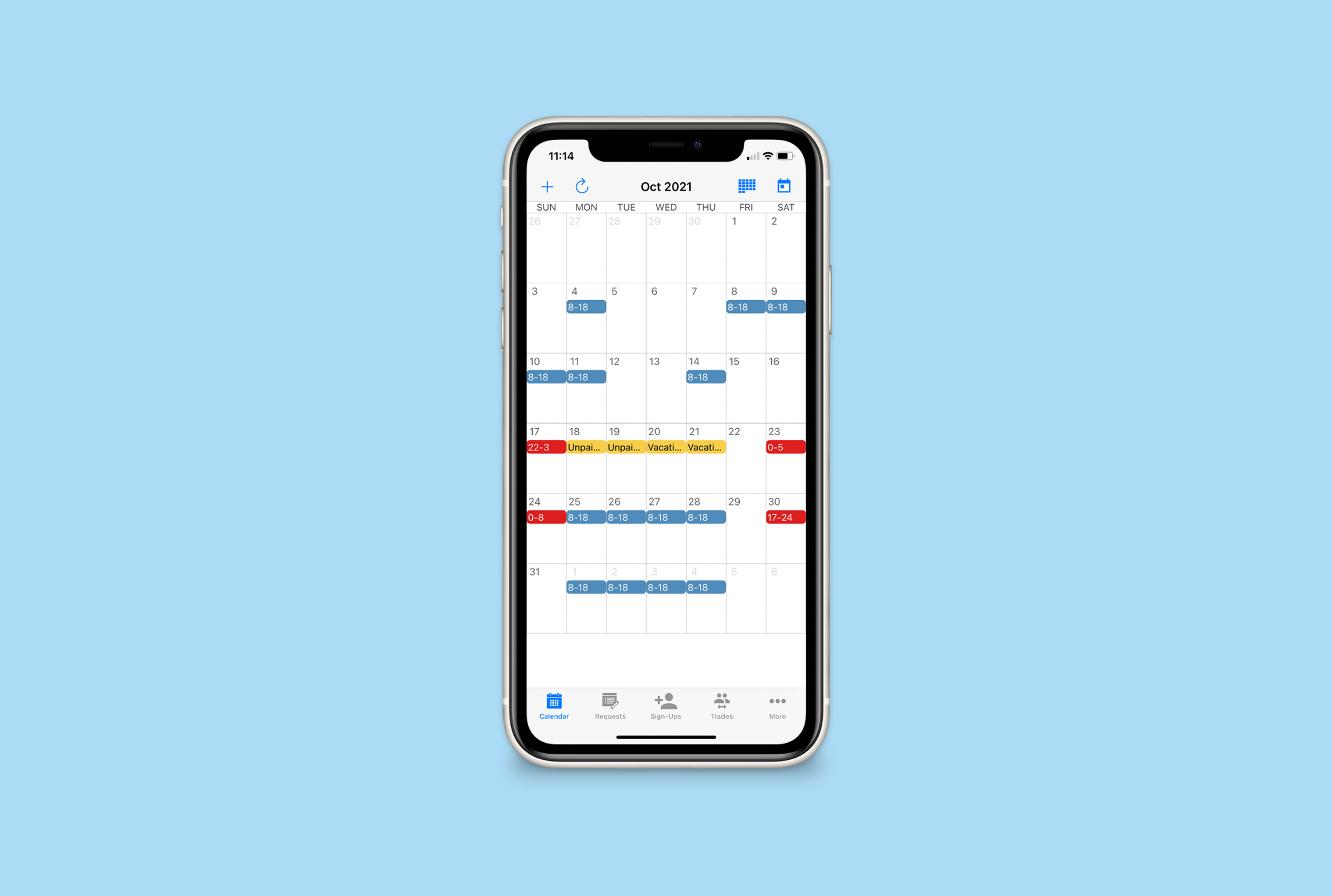 Employee schedule on InTime Mobile