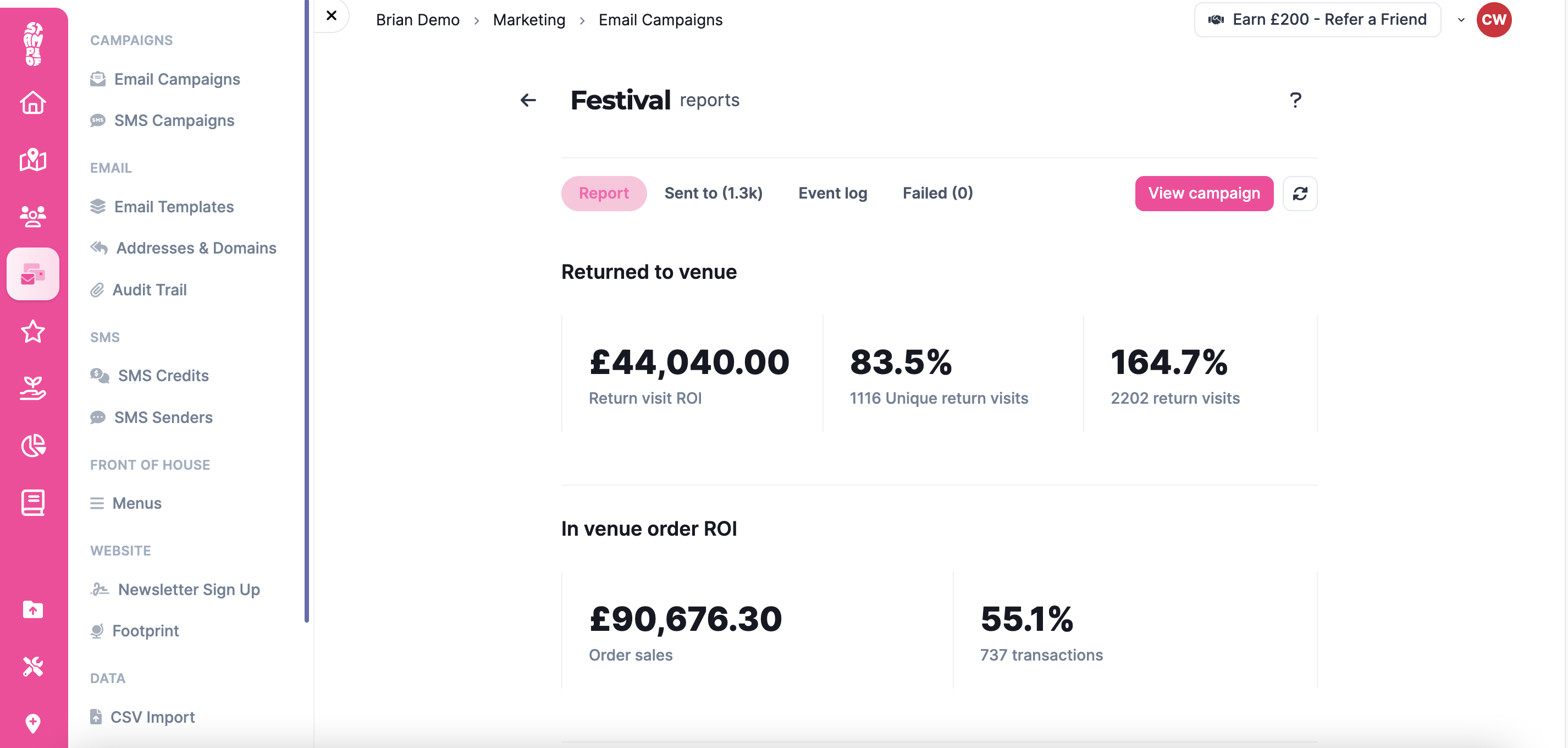 Detailed campaign reporting including conversion value based on actual return customer visits