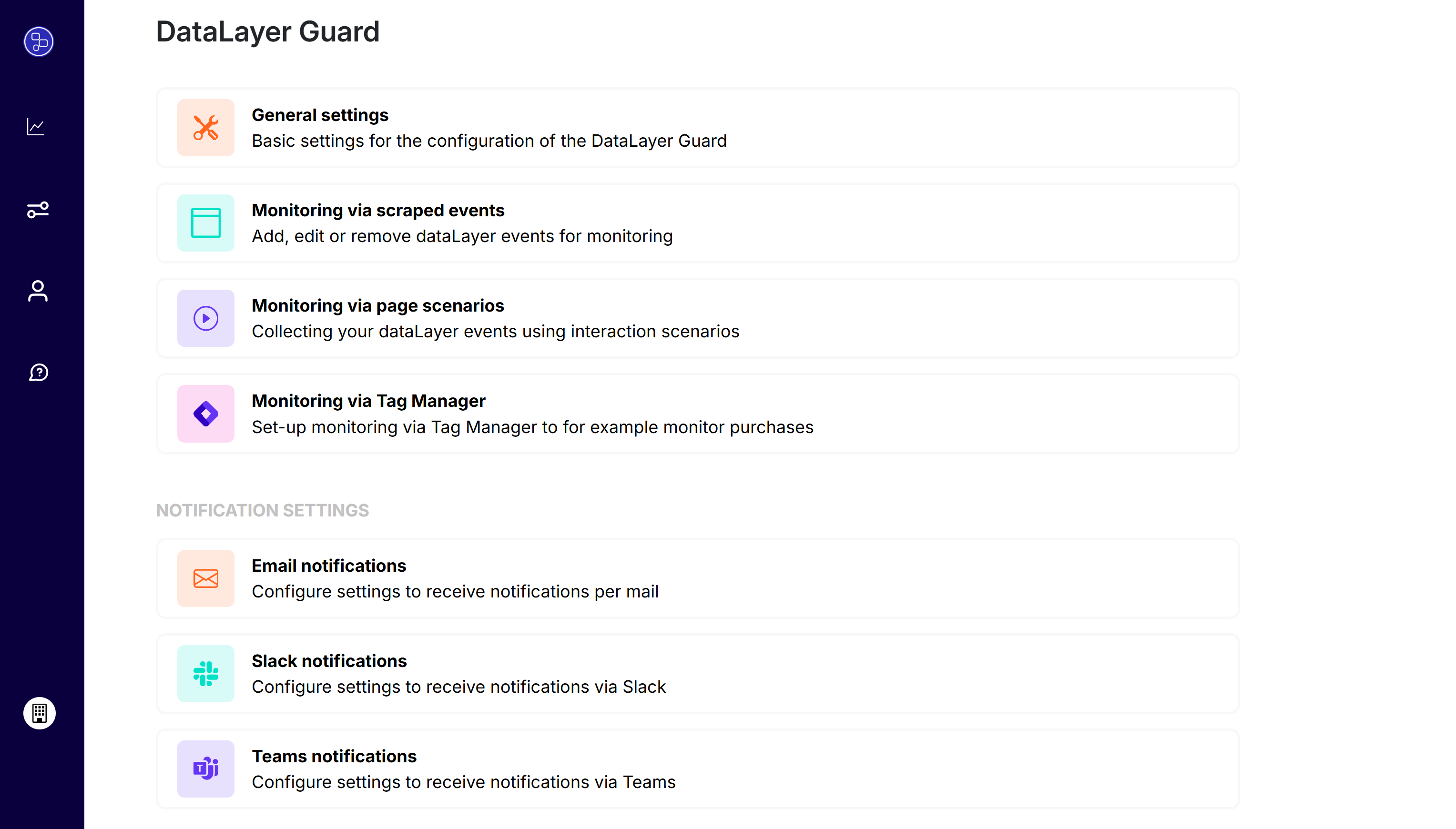 DataLayer Guard screenshot: DataLayer Guard configuration via portal
