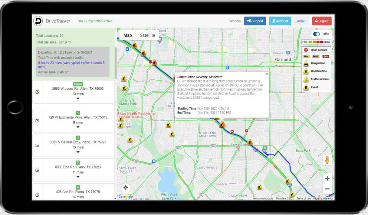 DriveTracker real-time traffic conditions