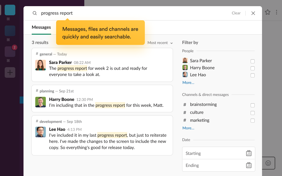 Slack search for messages