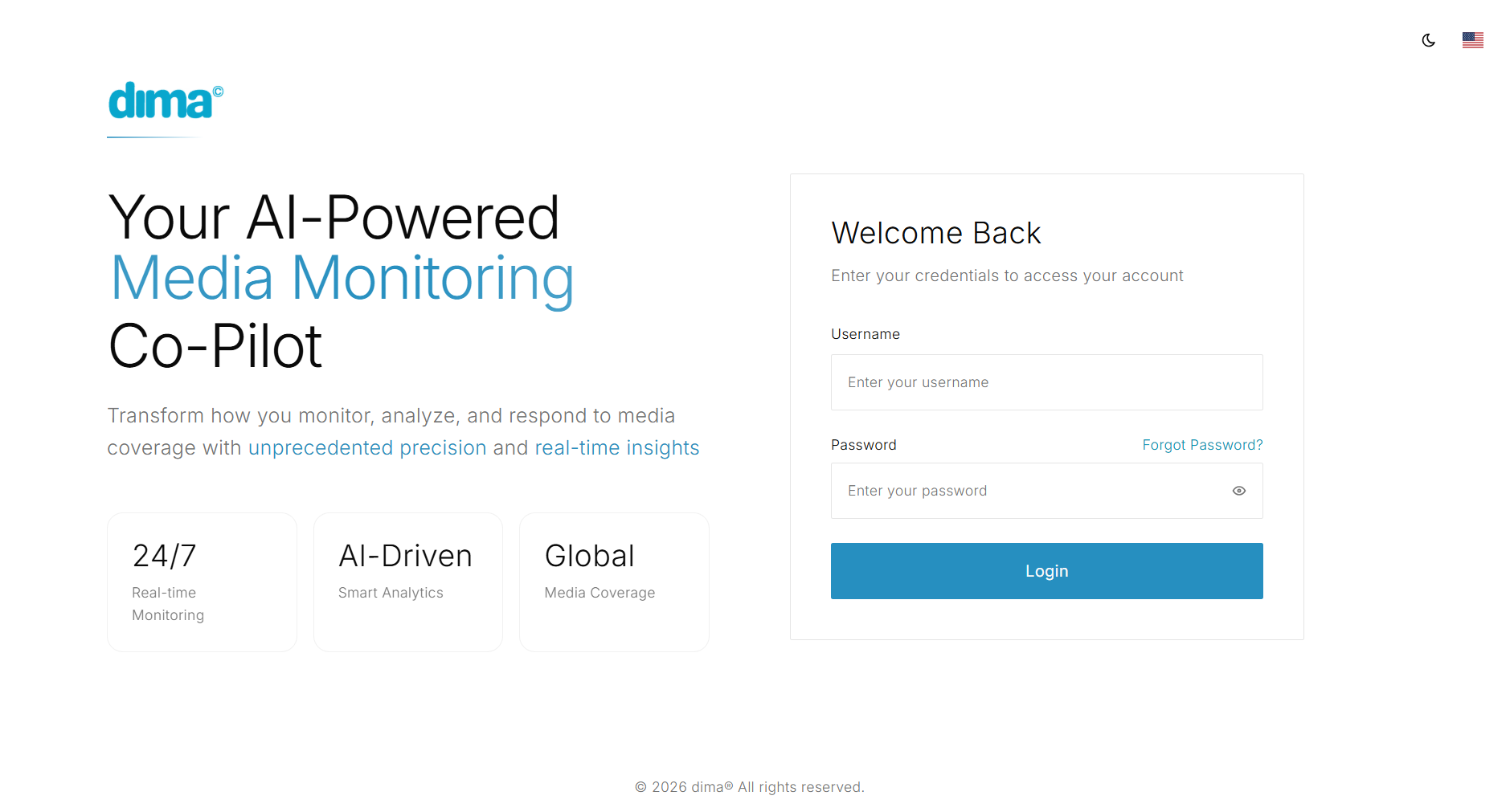 dima screenshot: Login Page - English
