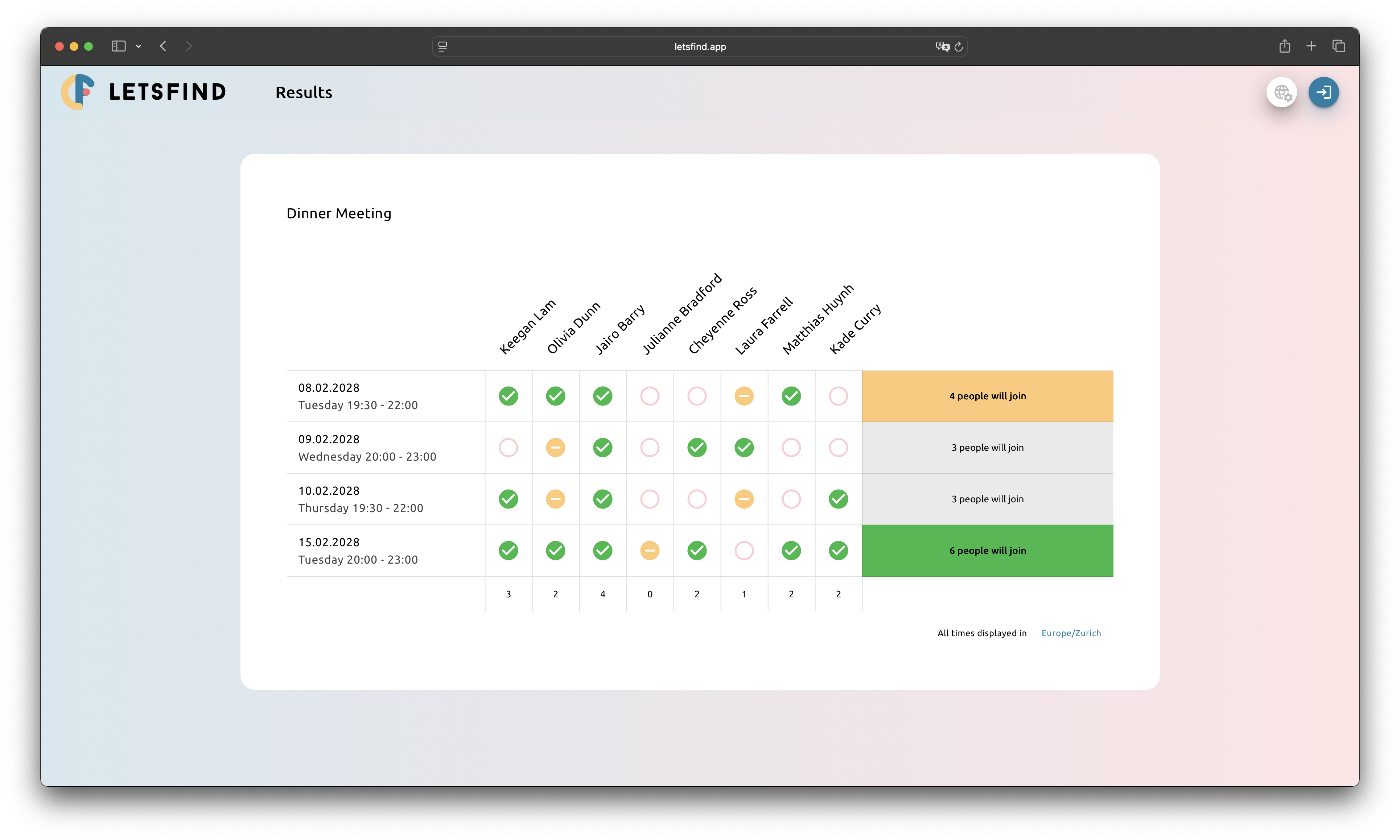 Letsfind screenshot: Letsfind poll data