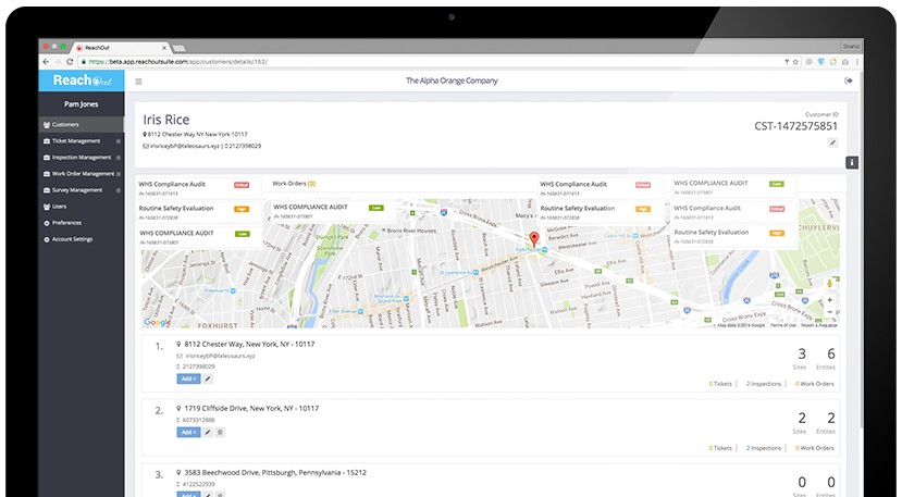 Customer database including details and history