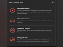 Adobe Captivate Prime Software - Course modules in Adobe Captivate Prime can be self-paced, virtual classroom, in-person classroom modules, or activity-based
