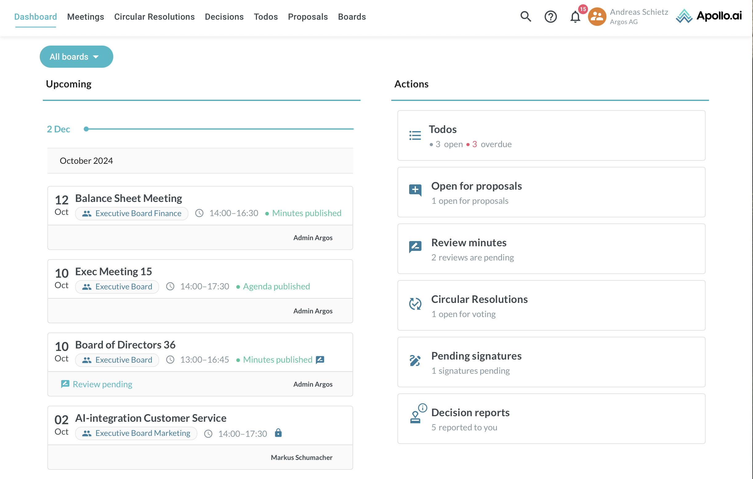Apollo.ai screenshot: Apollo.ai manage all boards