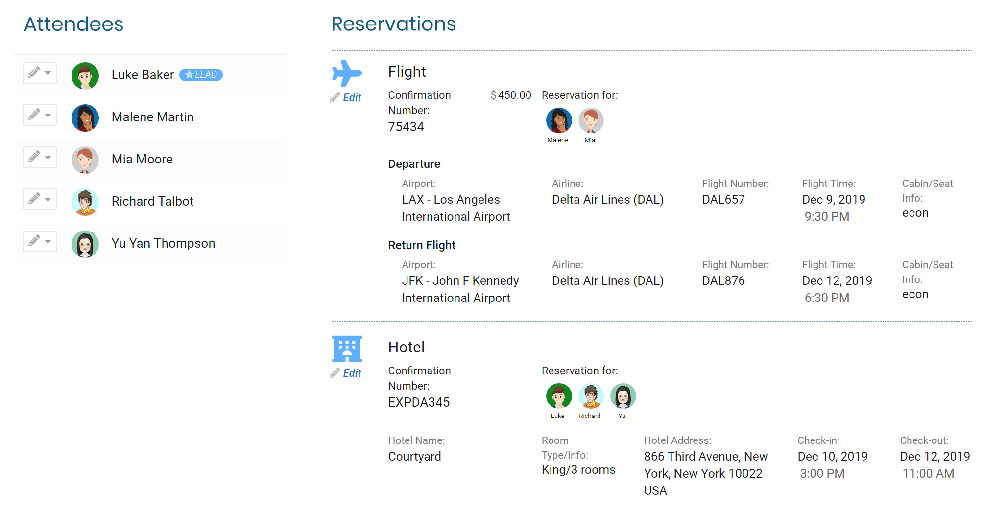 Manage travel reservations