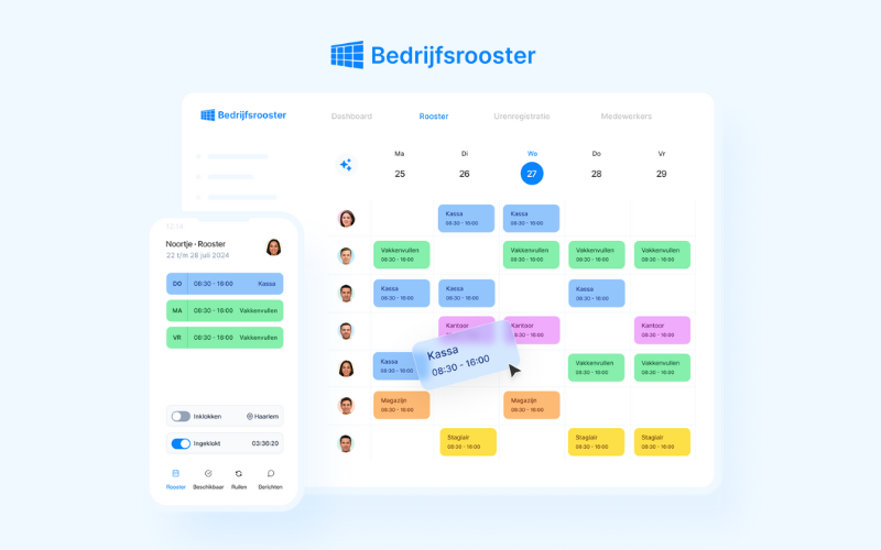 Bedrijfsrooster screenshot: Roosters maken: snel, overzichtelijk en flexibel in te richten.