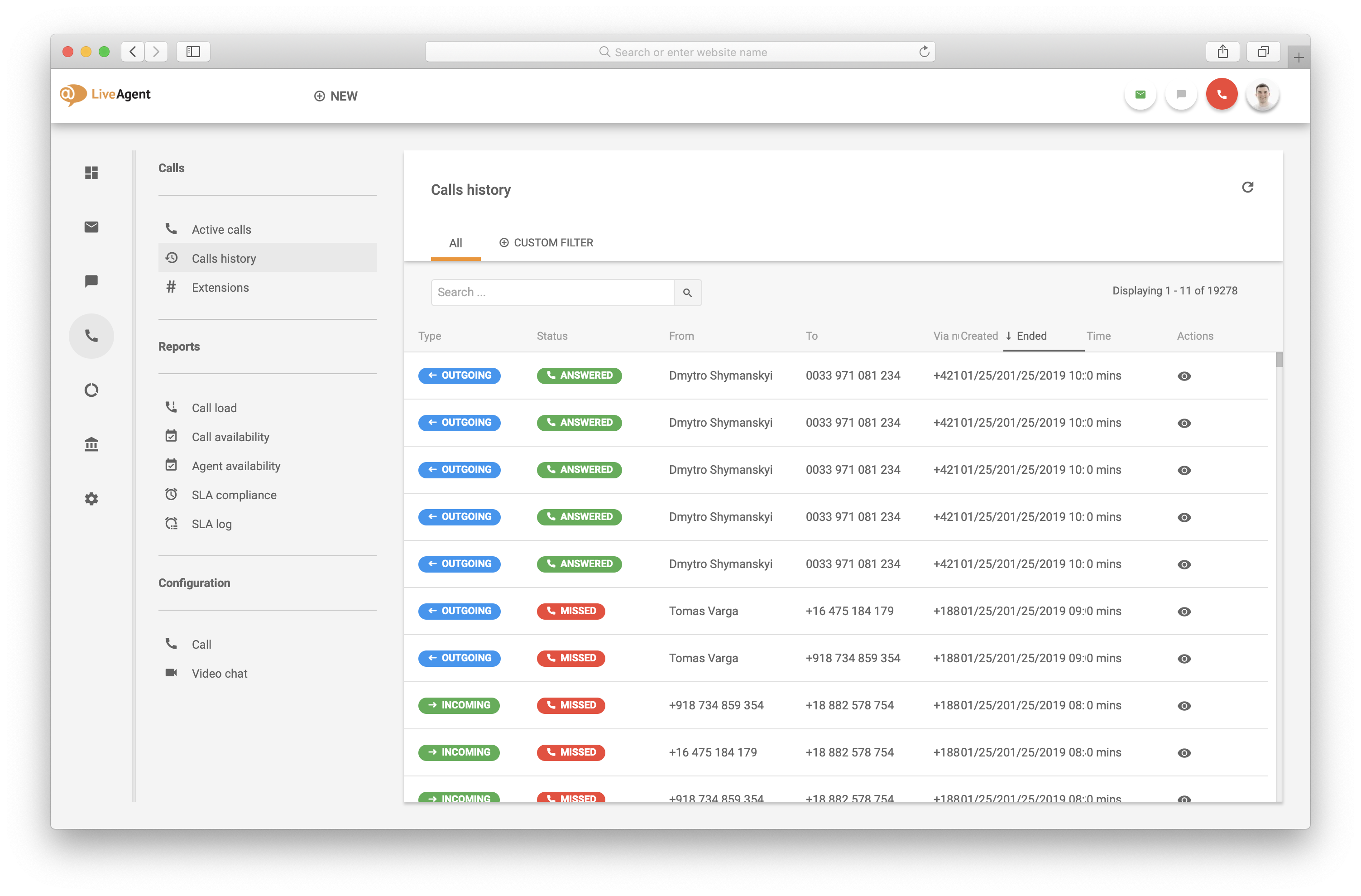 LiveAgent call reports