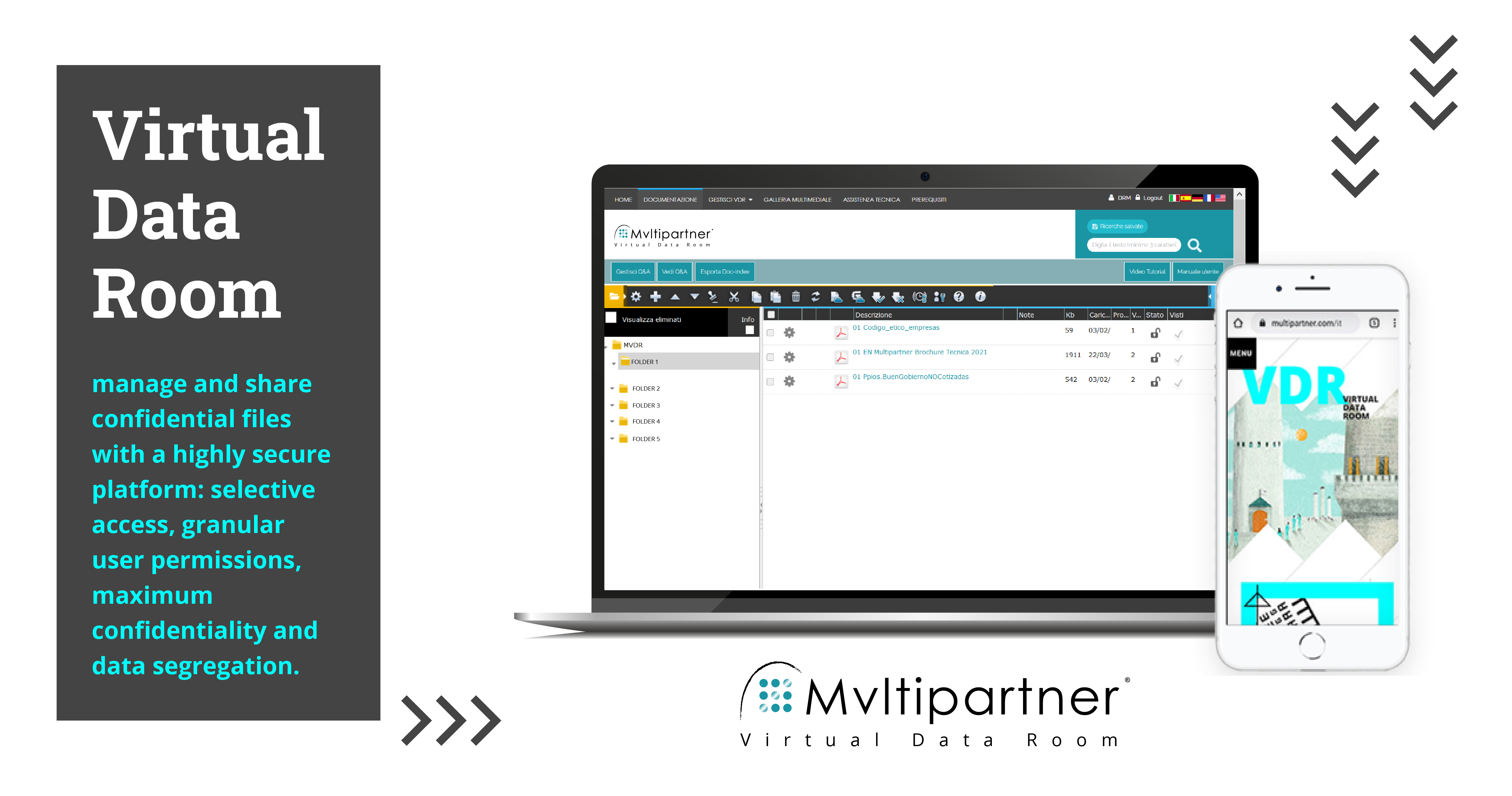 Virtual Data Rooms (VDRs) used in operations where maximum confidentiality and total data security is required, and selective user profiling, according to the operational role covered within the deal. Mainly due diligence procedures for IPO, M&A, Real Est-thumb