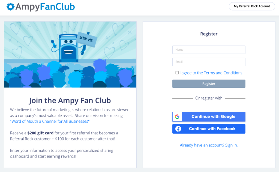 Referral Rock screenshot: Advocates can easily learn more and register for your referral program through a custom portal.